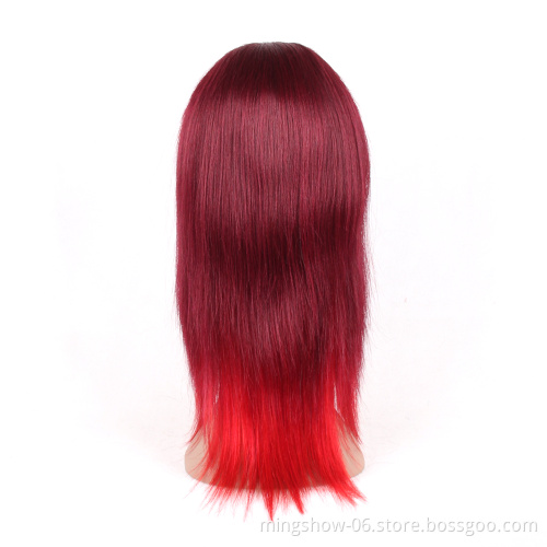 Premium natural remy Brazilian ombre red human hair wigs with highlights for white women